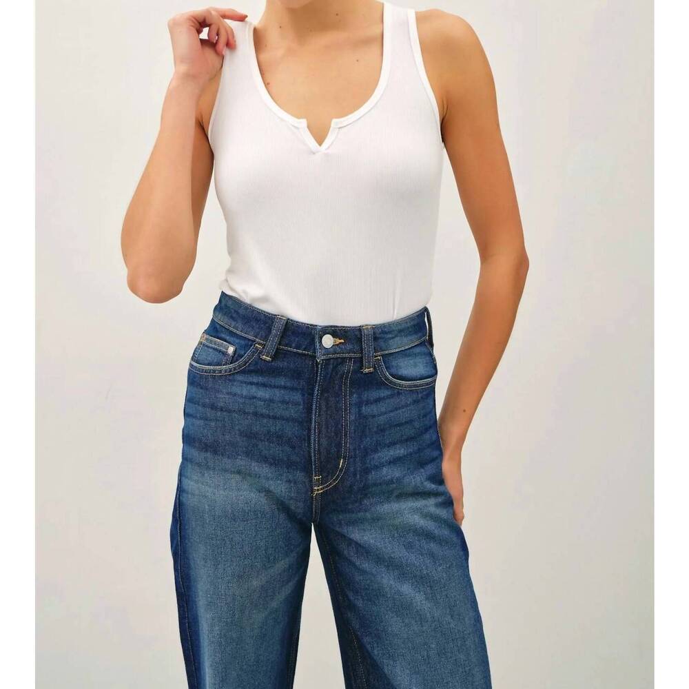 NEW BE COOL women's everyday notched ribbed tank in off white